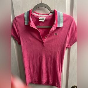Lacoste Pink Polo with Striped Collar